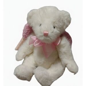 Vintage Dan Dee Holiday Angel 11" Bear White with Pink Bow Pink Wings